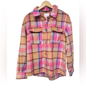 Avec Les Filles Plaid Button Front Shacket Pink
Tan Blue